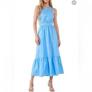 English Factory blue backless midi dress